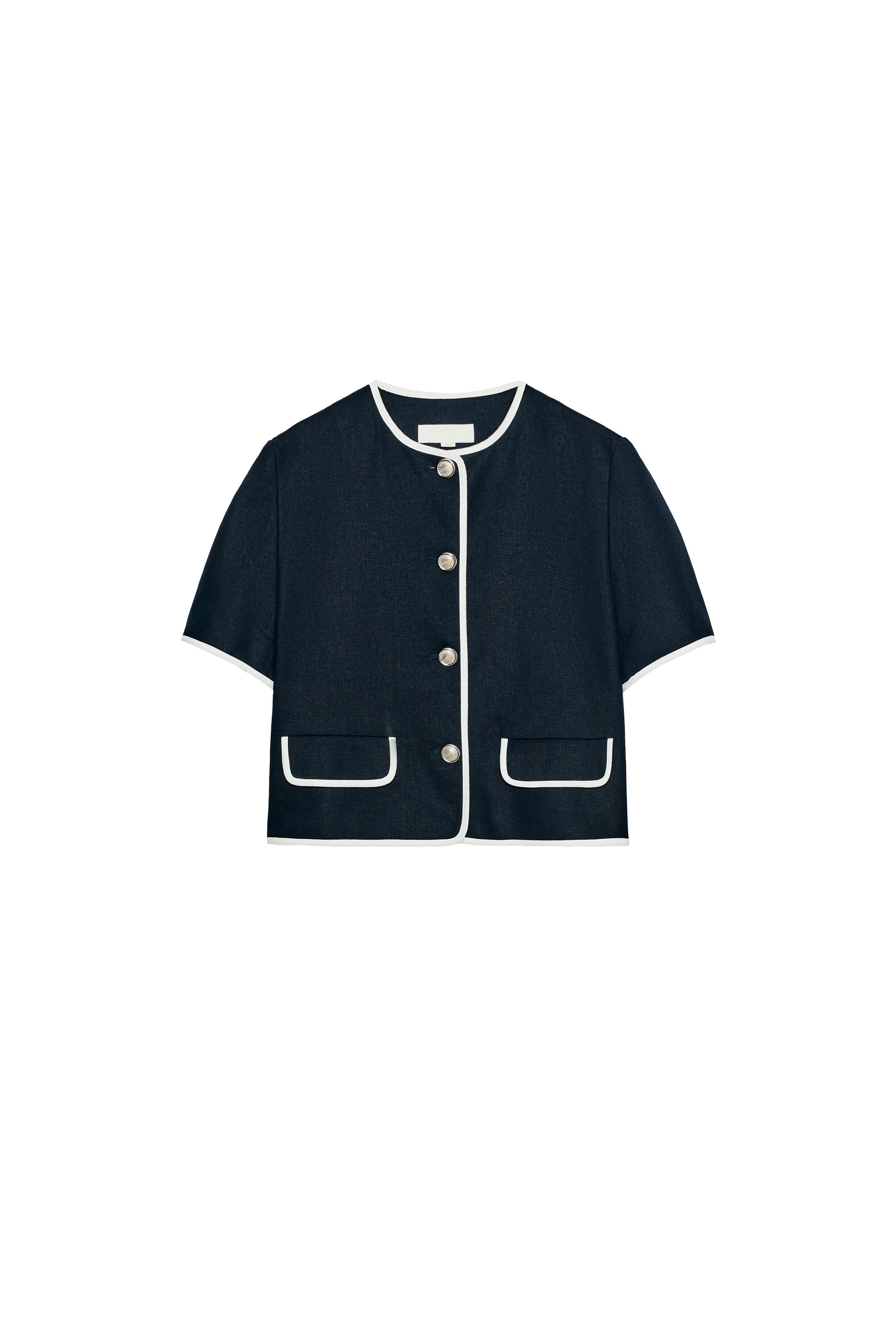 SHORT SLEEVE CONTRAST TRIM BLAZER